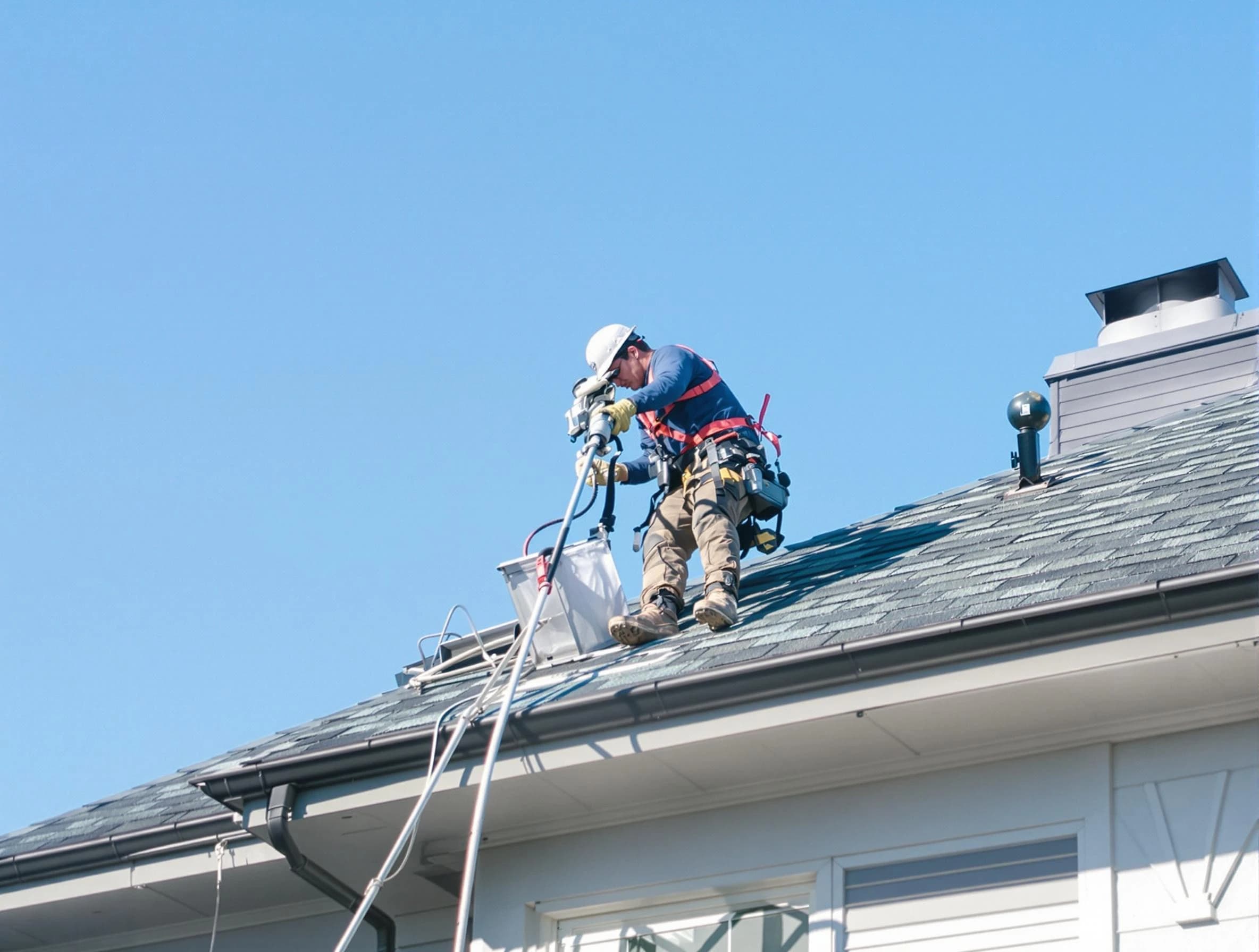 Thornton Dryer Vent Cleaning certified technician cleaning a roof-mounted dryer vent system in Thornton