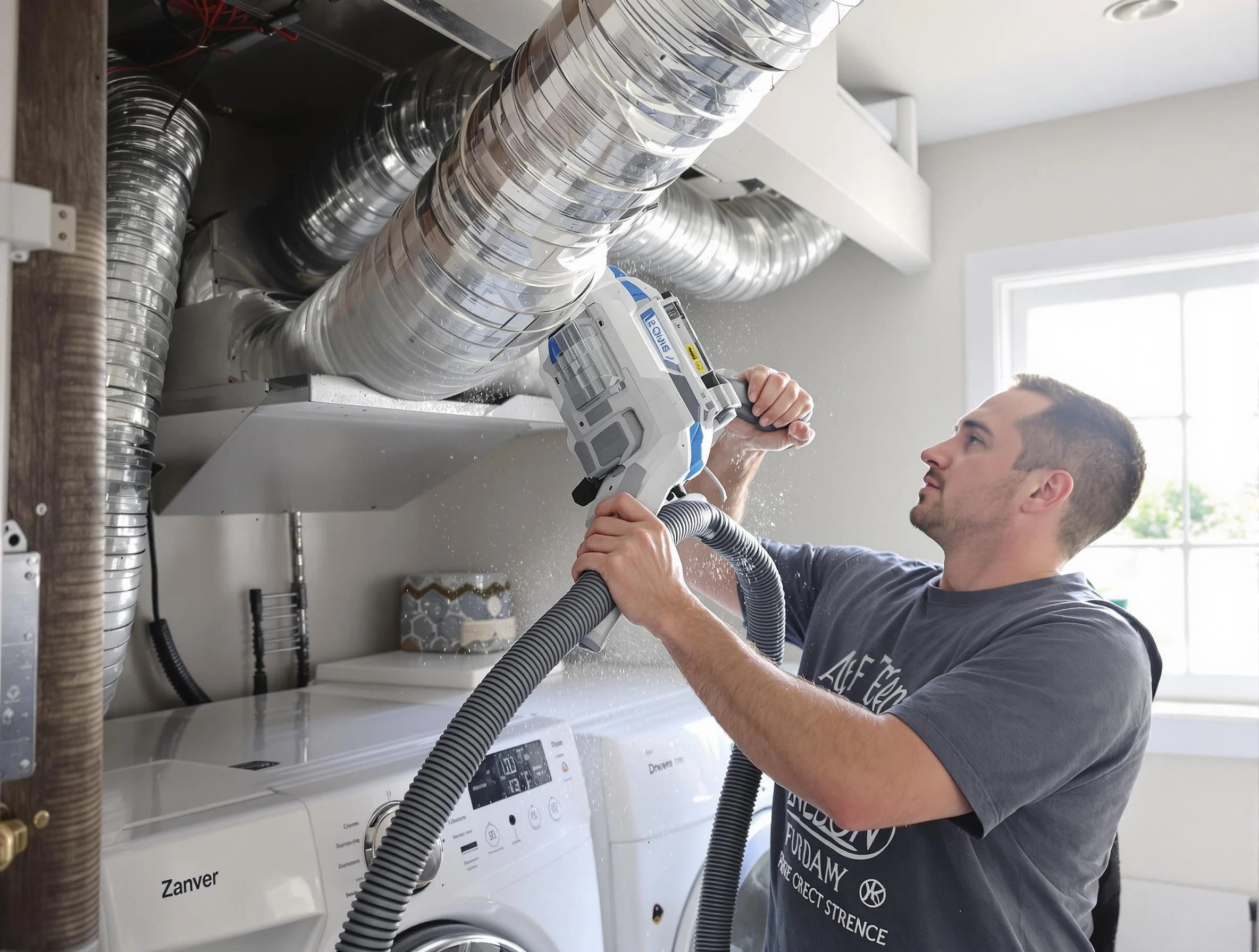 Thornton Dryer Vent Cleaning specialist cleaning deep within a dryer vent duct system in Thornton