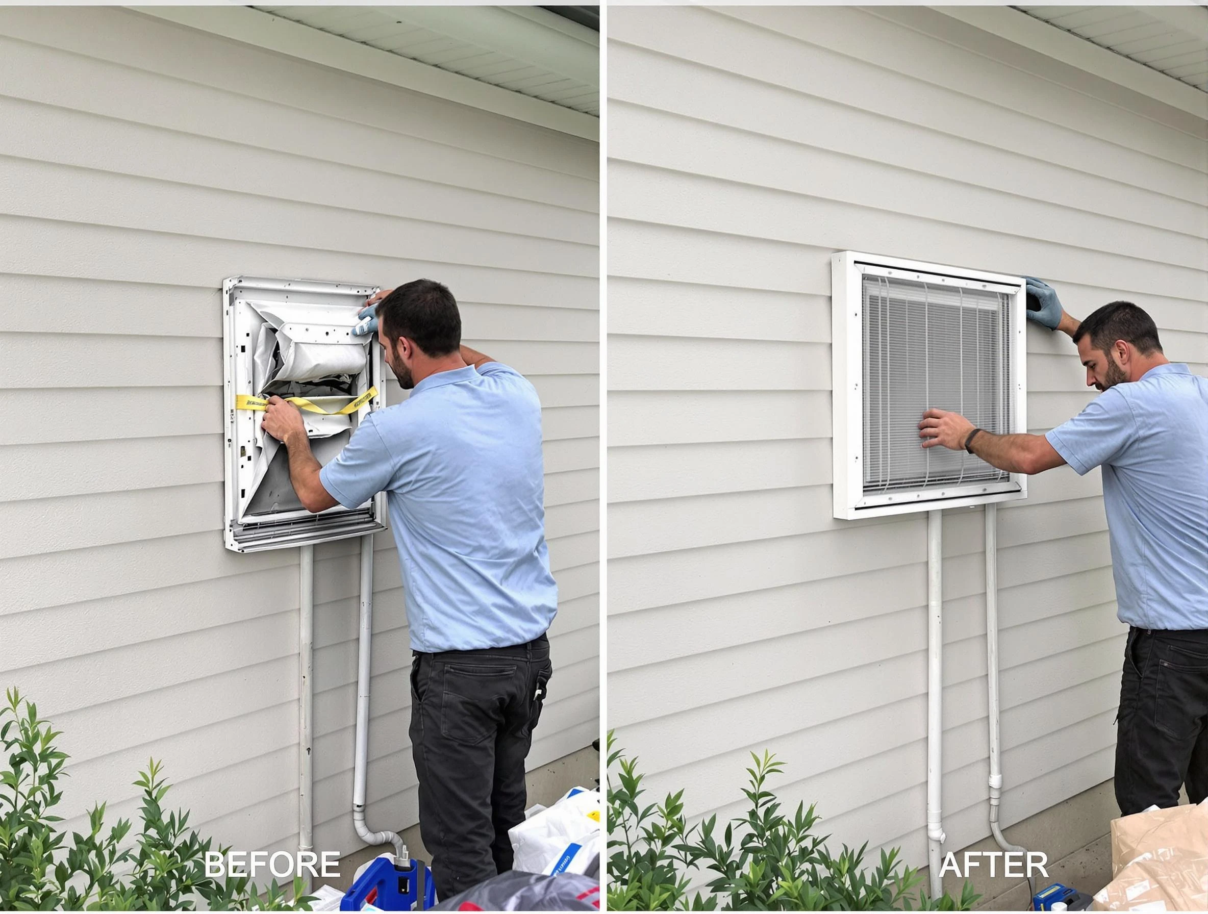 Thornton Dryer Vent Cleaning technician installing high-quality dryer vent cover at a residential property in Thornton