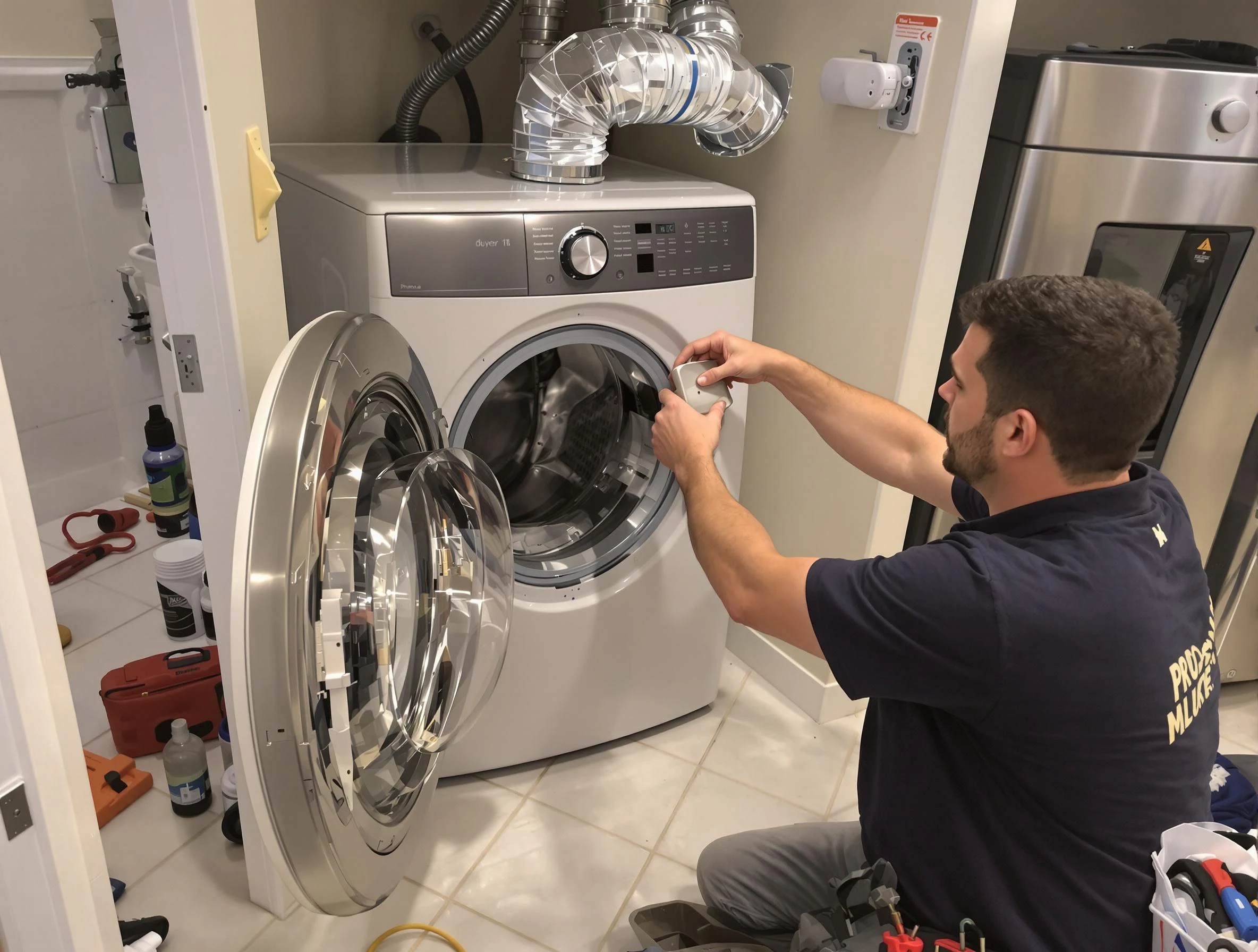 Thornton Dryer Vent Cleaning technician performing precise dryer vent hose installation in Thornton